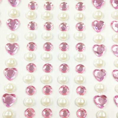 Wrapables 164 pieces Crystal Heart and Pearl Stickers Adhesive Rhinestones, Pink Image 1