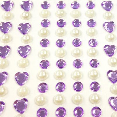 Wrapables 164 pieces Crystal Heart and Pearl Stickers Adhesive Rhinestones, Purple Image 1