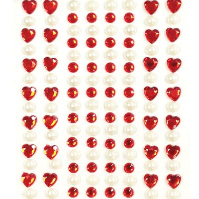 Wrapables 164 pieces Crystal Heart and Pearl Stickers Adhesive Rhinestones, Red Image 1