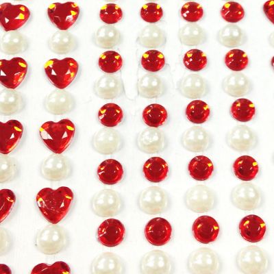 Wrapables 164 pieces Crystal Heart and Pearl Stickers Adhesive Rhinestones, Red Image 1