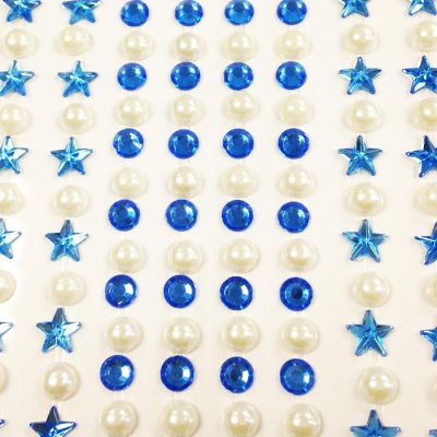 Wrapables 164 pieces Crystal Star and Pearl Stickers Adhesive Rhinestones, Blue Image 1
