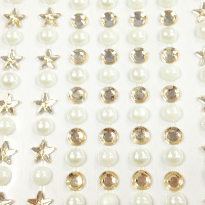 Wrapables 164 pieces Crystal Star and Pearl Stickers Adhesive Rhinestones, Champagne Image 1
