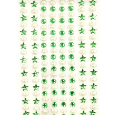 Wrapables 164 pieces Crystal Star and Pearl Stickers Adhesive Rhinestones, Green Image 1