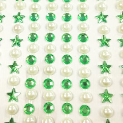 Wrapables 164 pieces Crystal Star and Pearl Stickers Adhesive Rhinestones, Green Image 1