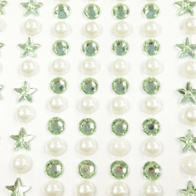 Wrapables 164 pieces Crystal Star and Pearl Stickers Adhesive Rhinestones, Light Green Image 1