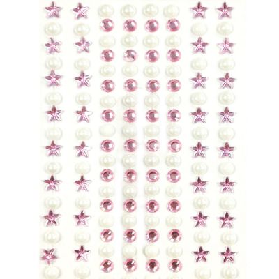 Wrapables 164 pieces Crystal Star and Pearl Stickers Adhesive Rhinestones, Light Pink Image 1