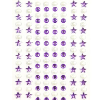Wrapables 164 pieces Crystal Star and Pearl Stickers Adhesive Rhinestones, Purple Image 1