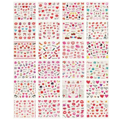 Wrapables 24 Sheets Valentine's Day Hearts & Blossoms Water Slide Nail Art Nail Decal Set Water Transfer Nail Art Sheets Image 2