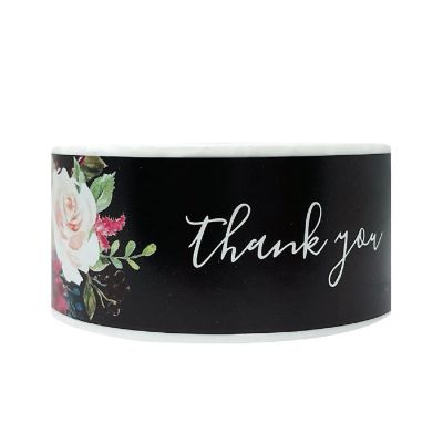 Wrapables 3" x 1" Small Business Thank You Stickers Roll, Sealing Stickers and Labels, Floral Black (120 stickers) Image 1