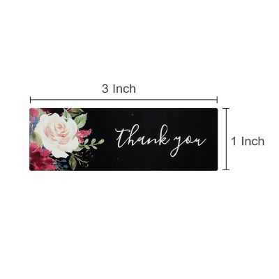 Wrapables 3" x 1" Small Business Thank You Stickers Roll, Sealing Stickers and Labels, Floral Black (120 stickers) Image 1
