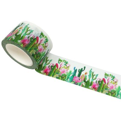 Wrapables 30mm x 5M Washi Masking Tape, Cactus & Flamingos Image 1
