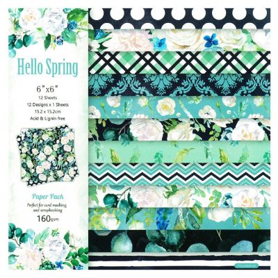 Wrapables 6x6 Decorative Single-Sided Scrapbook Paper for Arts & Crafts Projects, Scrapbooking, Card-Making, Green Floral Theme Image 1