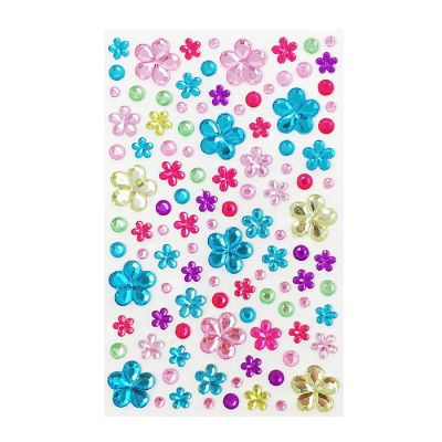 Wrapables Acrylic Self Adhesive Crystal Rhinestone Gem Stickers, Flowers Pink Blue Green Image 1