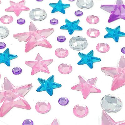 Wrapables Acrylic Self Adhesive Crystal Rhinestone Gem Stickers, Stars Pink Blue Lilac Image 1