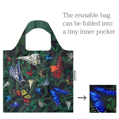 Wrapables Allybag Foldable & Lightweight Reusable Grocery Bag, Butterflies Image 2