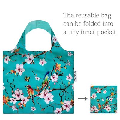 Wrapables Allybag Foldable & Lightweight Reusable Grocery Bag, Cherry Blossoms Image 3