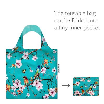 Wrapables Allybag Foldable & Lightweight Reusable Grocery Bag, Grab & Go Cherry Blossoms Image 3