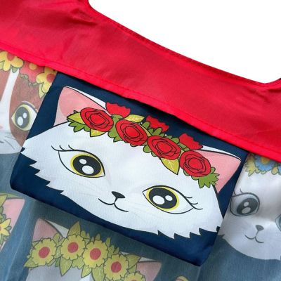 Wrapables Allybag Foldable & Lightweight Reusable Grocery Bag, Grab & Go Floral Cat Image 2