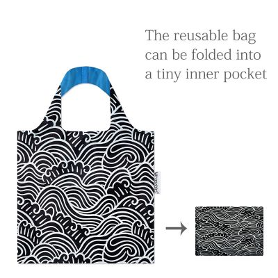 Wrapables Allybag Foldable & Lightweight Reusable Grocery Bag, Grab & Go Navy Swirls Image 3