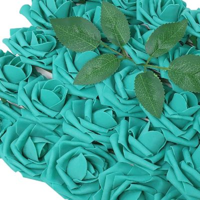 Wrapables Aqua Green Artificial Flowers, Real Touch Latex Roses Image 1