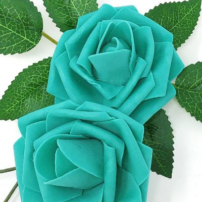 Wrapables Aqua Green Artificial Flowers, Real Touch Latex Roses Image 2
