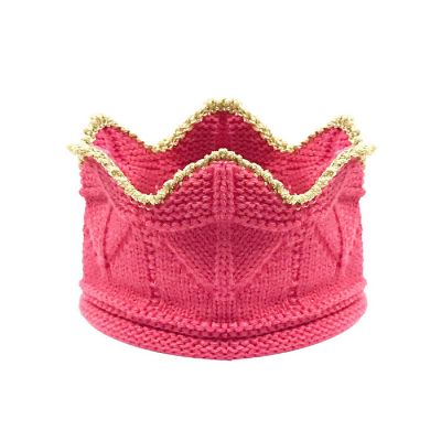 Wrapables Baby Boy & Girl Birthday Party Crochet Knitted Crown Headband Hat with Gold Trim, Pink Image 1