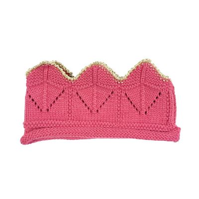 Wrapables Baby Boy & Girl Birthday Party Crochet Knitted Crown Headband Hat with Gold Trim, Pink Image 1