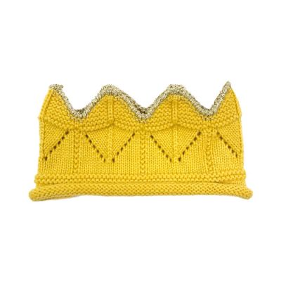 Wrapables Baby Boy & Girl Birthday Party Crochet Knitted Crown Headband Hat with Gold Trim, Yellow Image 1