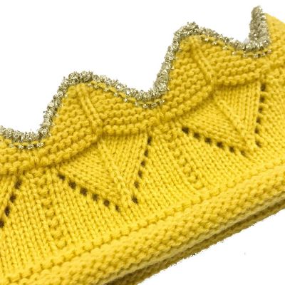 Wrapables Baby Boy & Girl Birthday Party Crochet Knitted Crown Headband Hat with Gold Trim, Yellow Image 2