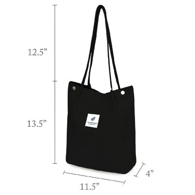 Wrapables Black Corduroy Tote Bag, Casual Everyday Shoulder Handbag Image 1