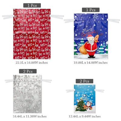 Wrapables Blue & Silver Aluminum Foil Holiday Drawstring Christmas Gift Bags (Set of 6) Image 1