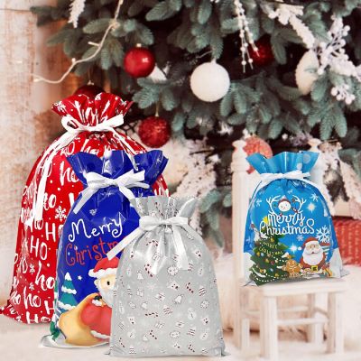 Wrapables Blue & Silver Aluminum Foil Holiday Drawstring Christmas Gift Bags (Set of 6) Image 3