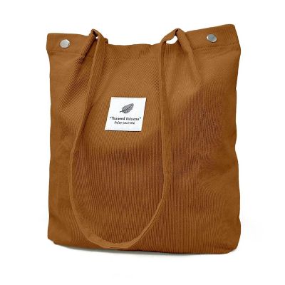 Wrapables Brown Corduroy Tote Bag, Casual Everyday Shoulder Handbag Image 1