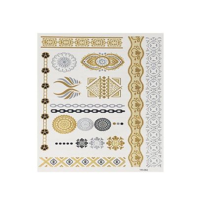 Wrapables&#174; Celebrity Inspired Temporary Tattoos in Metallic Gold Silver and Black (6 Sheets), Large, Feathers & Floral Image 3