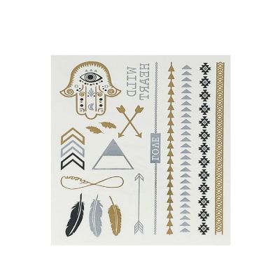 Wrapables&#194;&#174; Celebrity Inspired Temporary Tattoos in Metallic Gold Silver and Black (6 Sheets), Large, Feathers & Stars Image 2