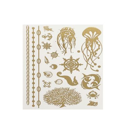 Wrapables&#174; Celebrity Inspired Temporary Tattoos in Metallic Gold Silver and Black (6 Sheets), Large, Marine Animals Image 2
