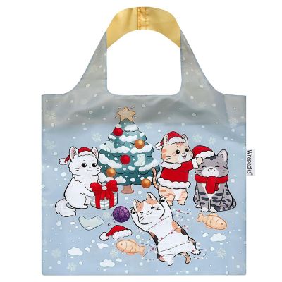 Wrapables Christmas Allybag Foldable & Lightweight Reusable Grocery Bag, Kitties Twilight Image 1