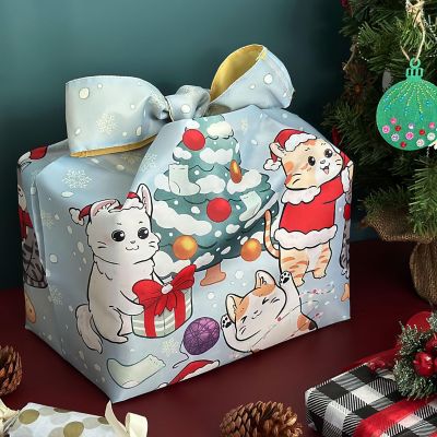 Wrapables Christmas Allybag Foldable & Lightweight Reusable Grocery Bag, Kitties Twilight Image 2