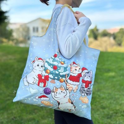 Wrapables Christmas Allybag Foldable & Lightweight Reusable Grocery Bag, Kitties Twilight Image 3