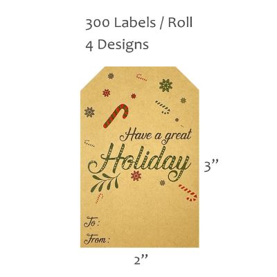Wrapables Christmas Holiday Gift Tag Stickers and Labels Roll (300pcs), Great Holiday Image 1