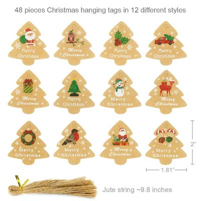 Wrapables Christmas Holiday Gift Tags/Kraft Hang Tags with Jute Strings, (48pcs) Christmas Trees Image 1