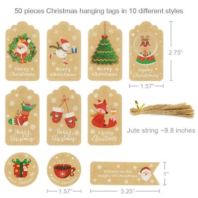 Wrapables Christmas Holiday Gift Tags/Kraft Hang Tags with Jute Strings, (50pcs) Holiday Assortment Image 1