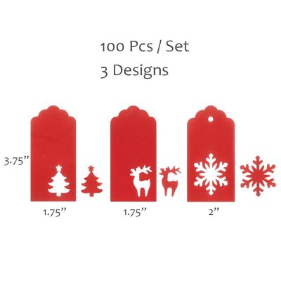 Wrapables Christmas Holiday Gift Tags/Kraft Hang Tags with Laser Cut Design (100pcs), Red Scalloped Image 1