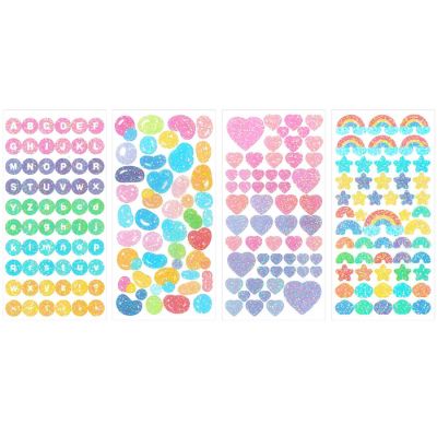 Wrapables Colorful Decorative Stickers for Scrapbooking, 4 Sheets, Glitter Hearts, Jelly Beans, Letters Image 1