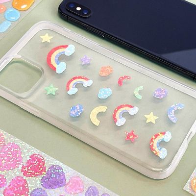 Wrapables Colorful Decorative Stickers for Scrapbooking, 4 Sheets, Glitter Hearts, Jelly Beans, Letters Image 2