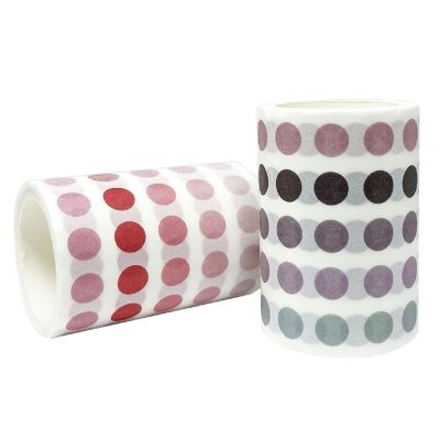 Wrapables Colorful Dots Washi Masking Tape, Round Circle Stickers 6M Length Total (Set of 2), Mauve & Pink Image 2