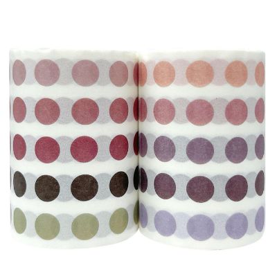Wrapables Colorful Dots Washi Masking Tape, Round Circle Stickers 6M Length Total (Set of 2), Purple & Puce Image 1
