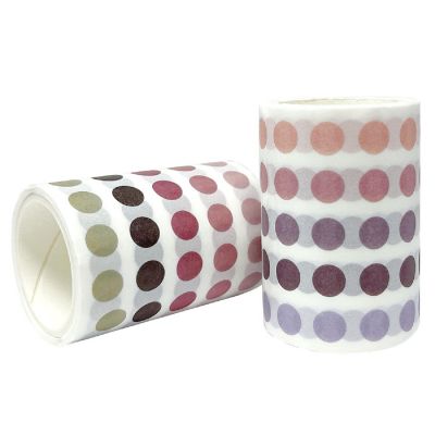 Wrapables Colorful Dots Washi Masking Tape, Round Circle Stickers 6M Length Total (Set of 2), Purple & Puce Image 2