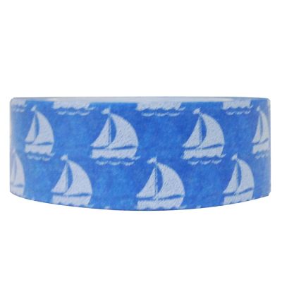 Wrapables Colorful Patterns Washi Masking Tape, Blue Sailboat Image 1