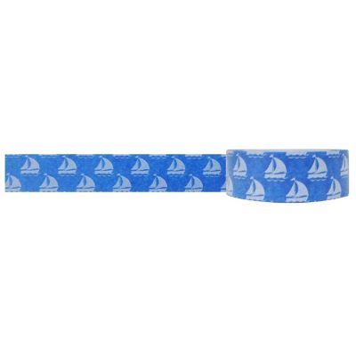 Wrapables Colorful Patterns Washi Masking Tape, Blue Sailboat Image 1